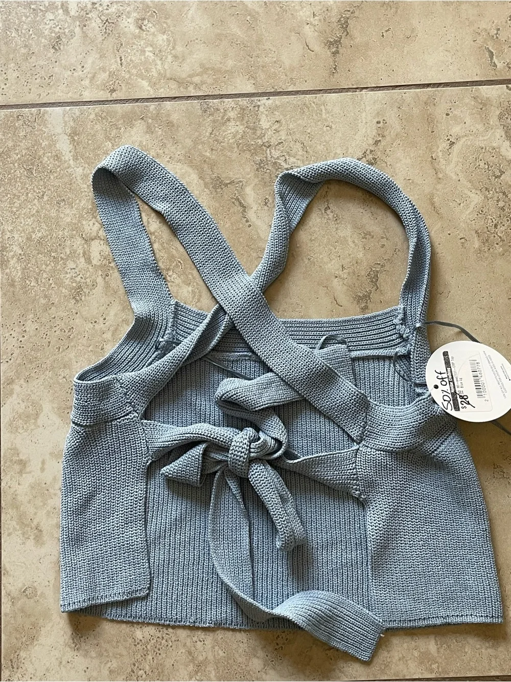 Neutral Blue Knit Cropped Tank Top - Picture 3 of 4